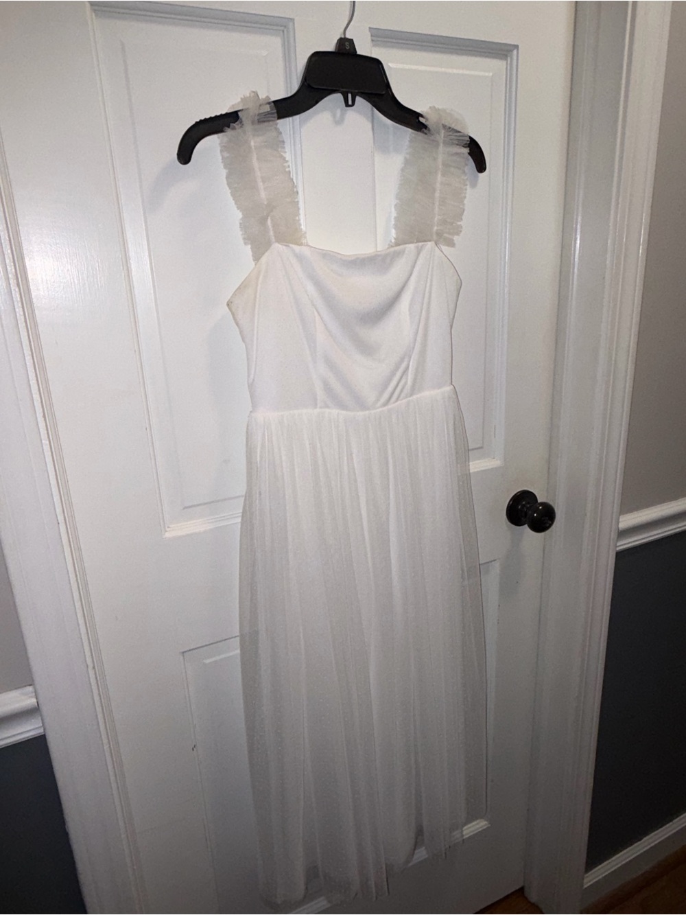 Lulu's White Tulle Dress with Sheer Ruffle Straps - Sz S (064)